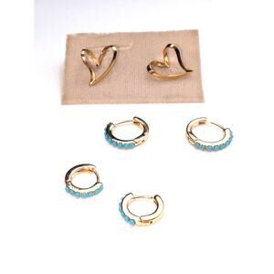 Lot of Three Pair Gold Tone Earrings Hearts Hoops